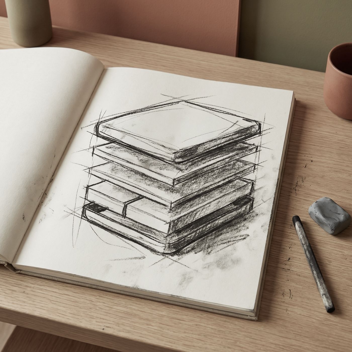 A pencil sketch of mattress layers in a notebook